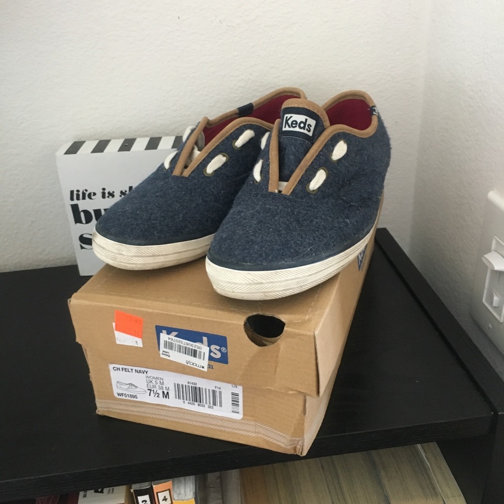 Ked’s Champion Felt Navy with Tan leather trimming